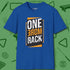 One More Rack Billiards T-Shirt, front view, in Royal helps your stroke and your style
